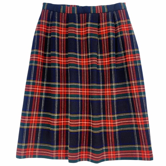 Vintage Dresses & Skirts - Vintage Red Tartan Plaid Pencil Skirt with Subtle Pleats